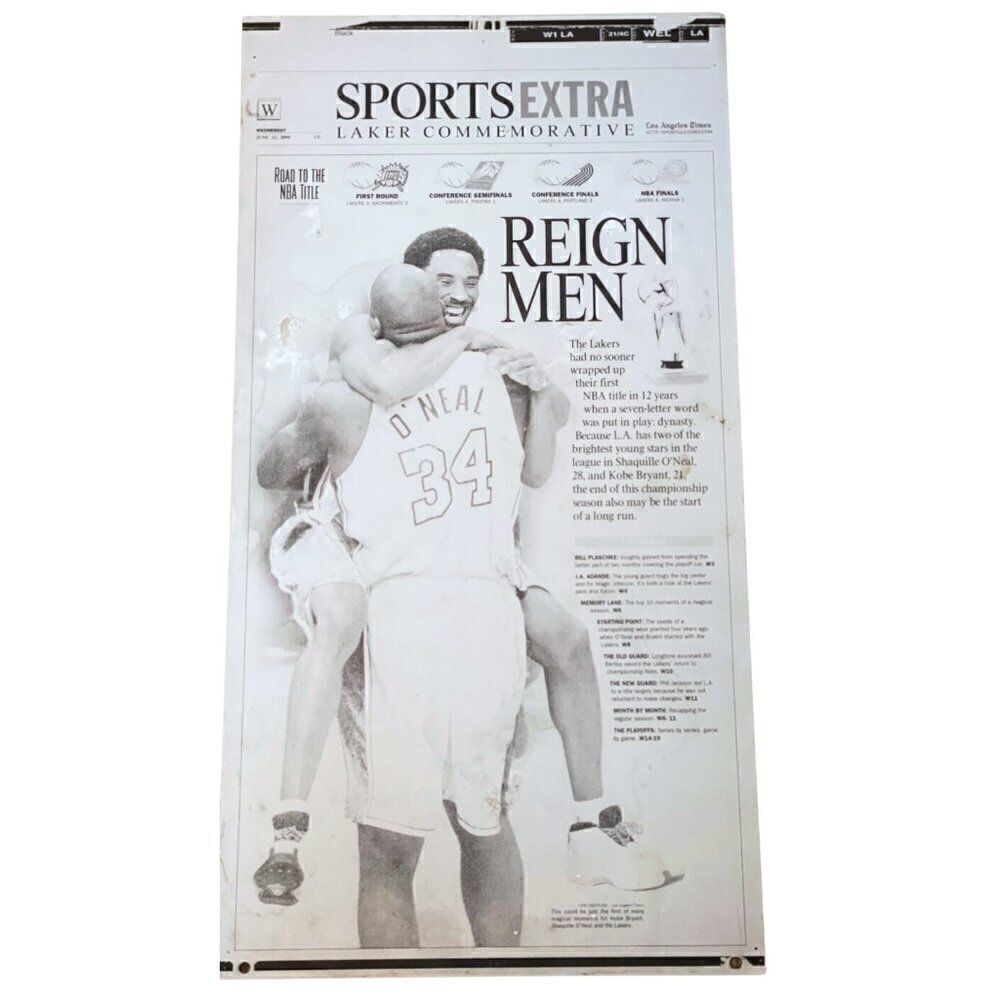 Rare Vintage LA Times Printing Plate Reign Men Lakers Commemorative June 13 '02